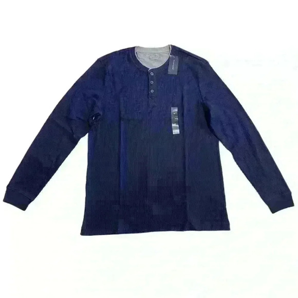Club Room Men's Thermal Henley Shirt Navy Blue Size M Crewneck three button - Picture 3 of 9